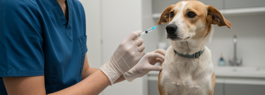 Ветеринар делает собаке прививку